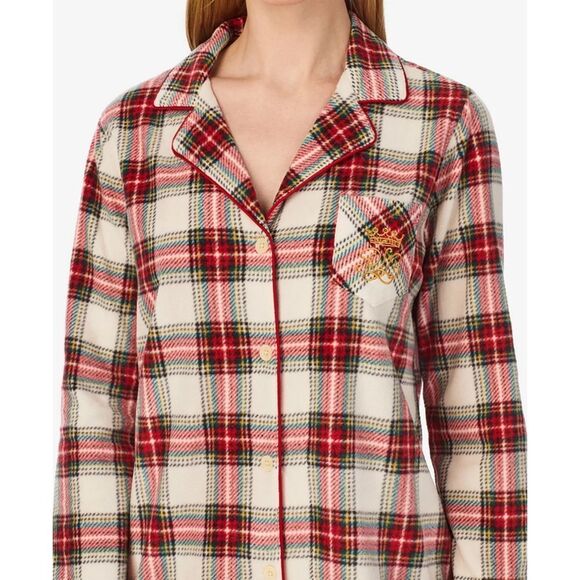 New! RALPH LAUREN Women's Plaid Microfleece Pajama PJ Set Top & Pant Packaged XL - Picture 3 of 6